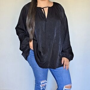 NWT Ava & Viv Black Satin Long Sleeve Blouse Size 2X